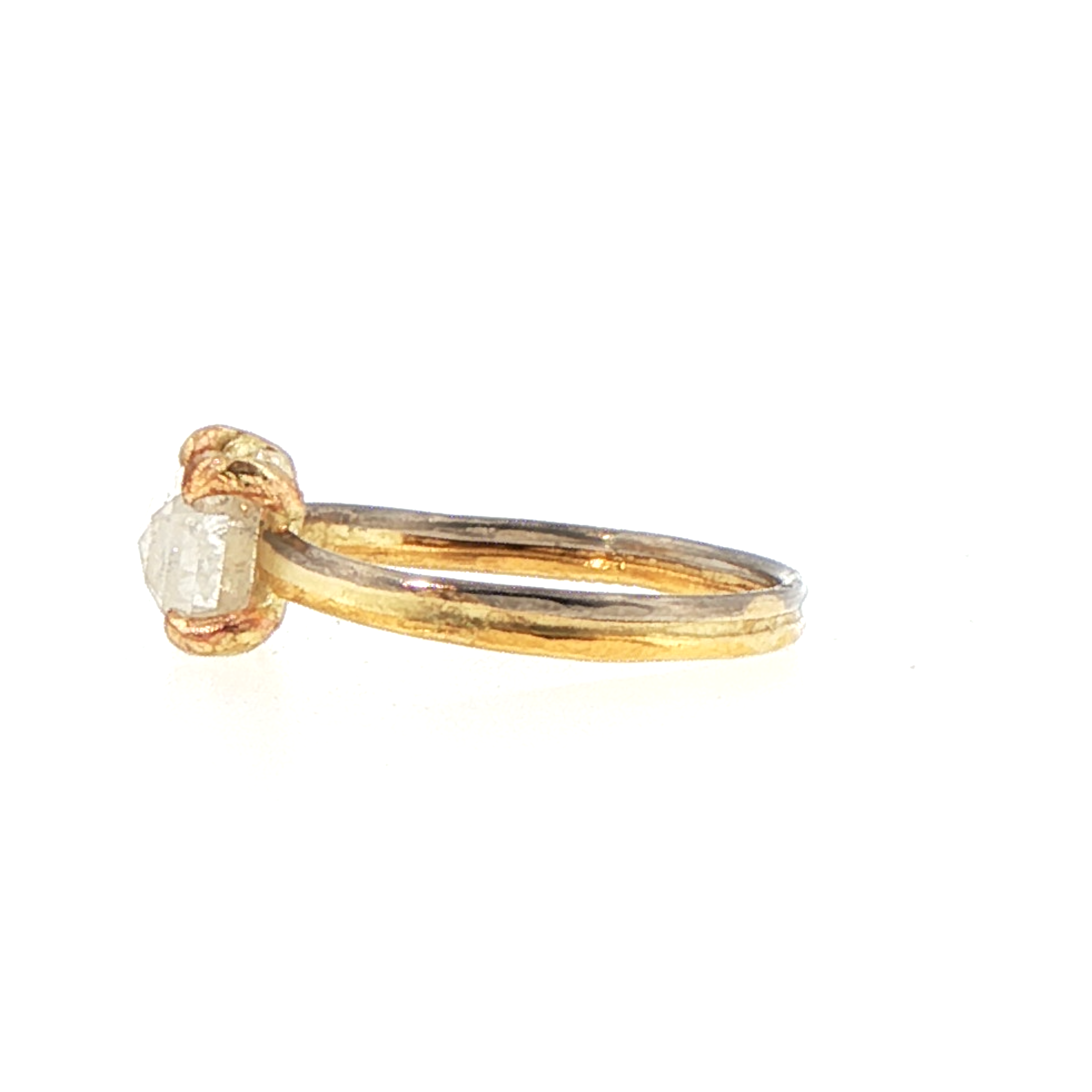 East/West 2CT White Emerald Cut Diamond on Our 2MM Skinny Seamed Band