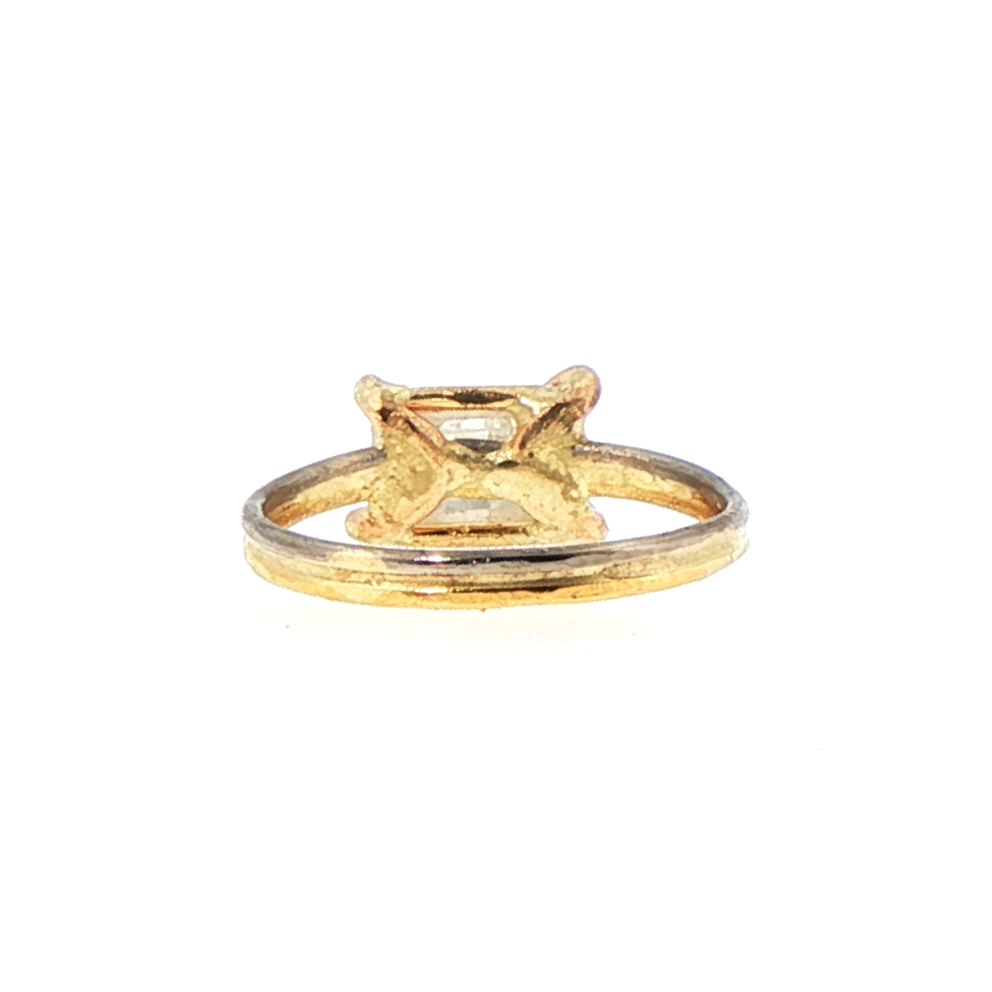 East/West 2CT White Emerald Cut Diamond on Our 2MM Skinny Seamed Band