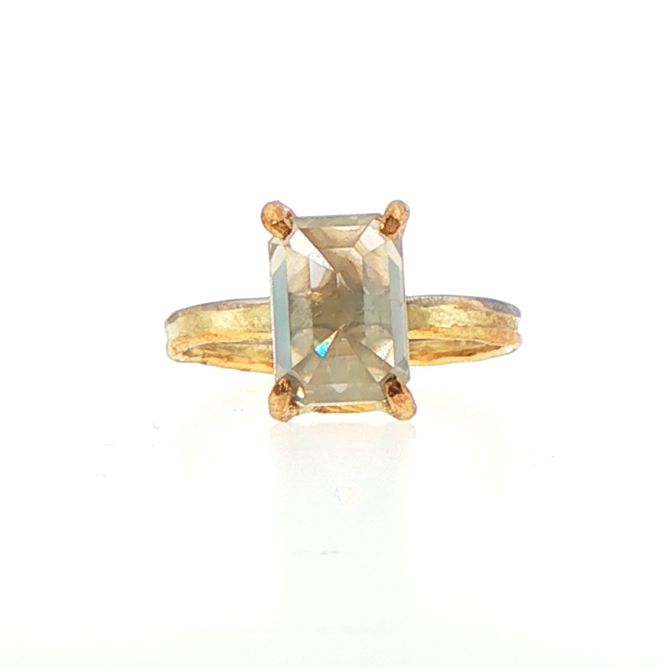 Emerald Cut 3.3CT Diamond on our 2MM Gold Skinny Seamed Band