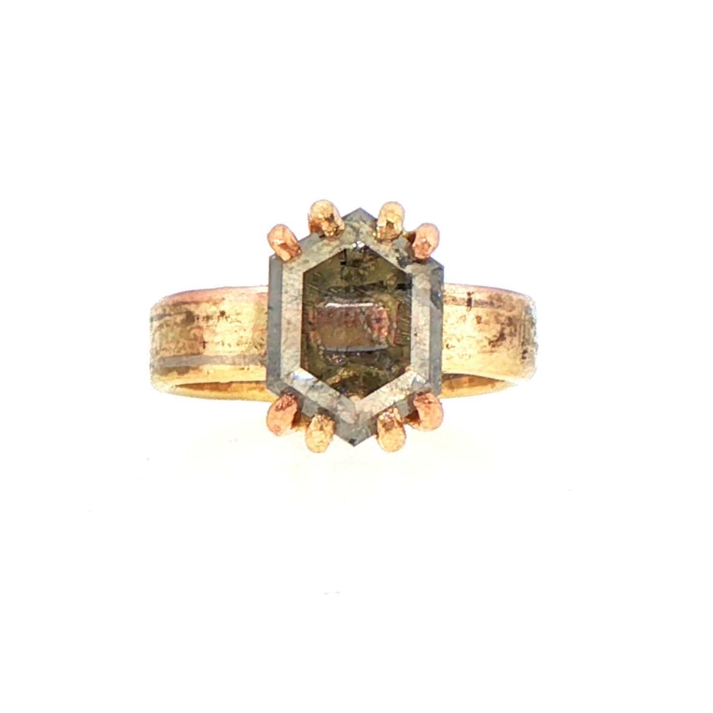 Salt and Pepper 2CT Portrait Cut Diamond on Our New Classic Gold Linear Band