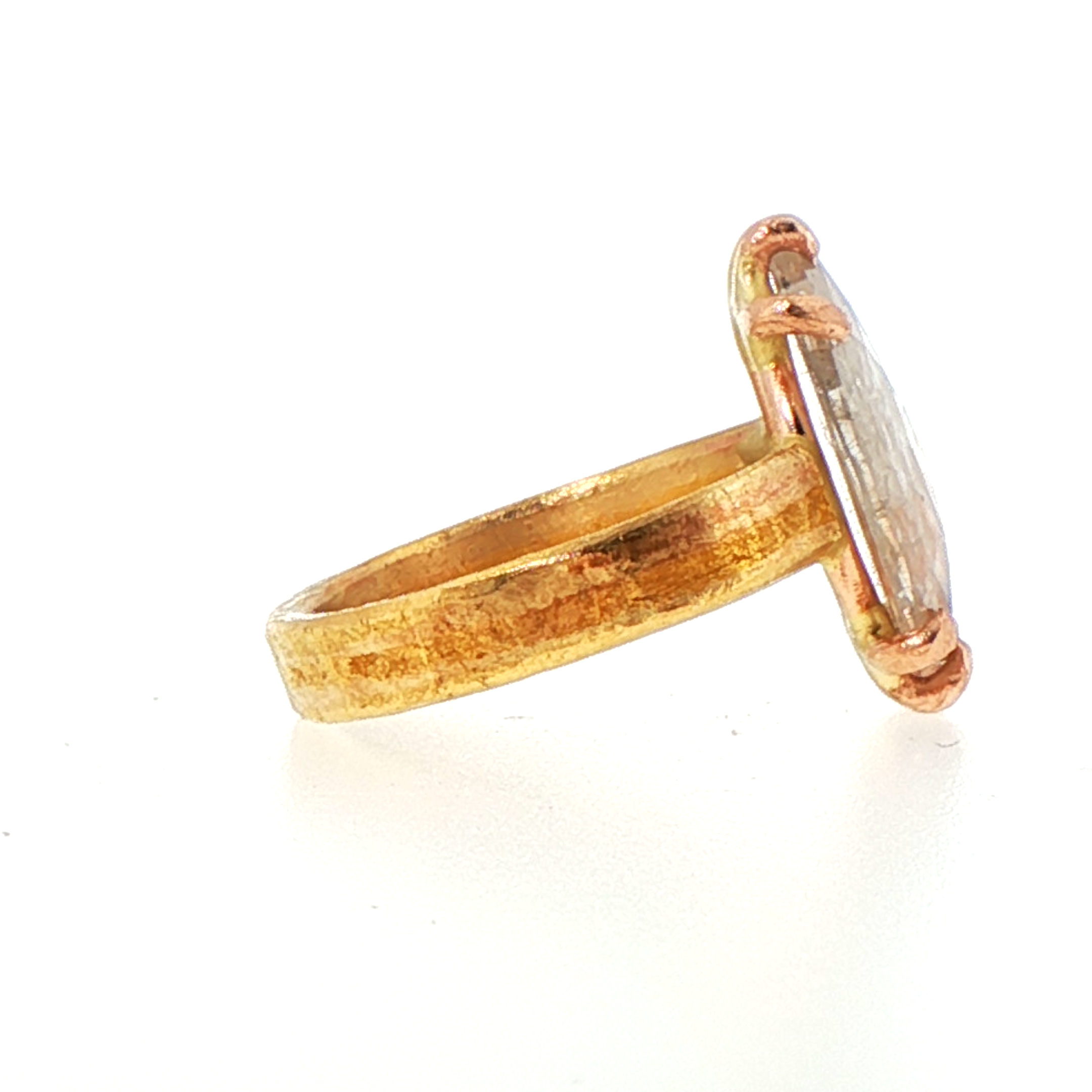 Peach 4.55CT Shield Shaped Rose Cut Diamond on our High Karat Linear Band