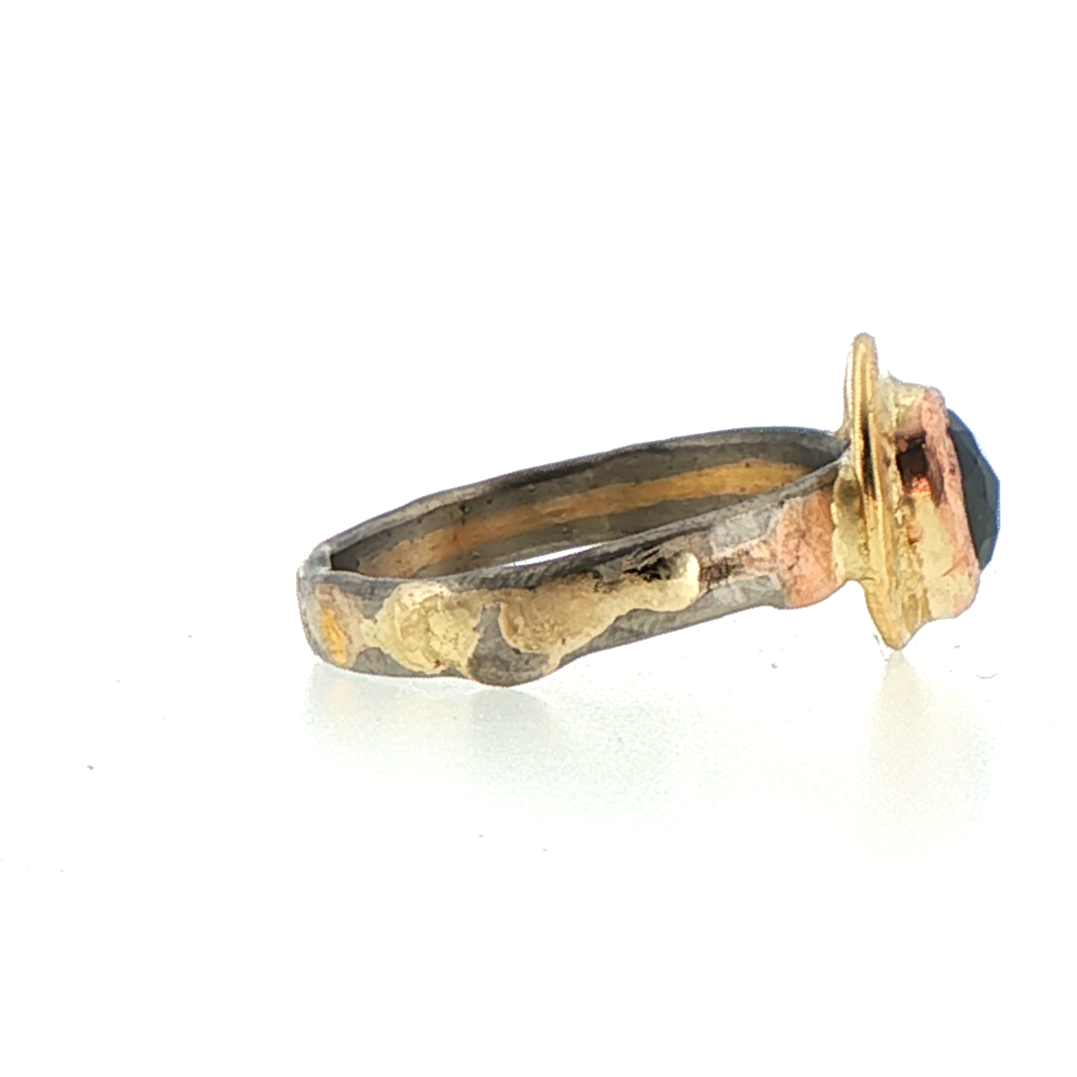 Salt and Pepper 1.25CT Rose Cut Diamond on our Palladium and Gold Skinny Seamed Band