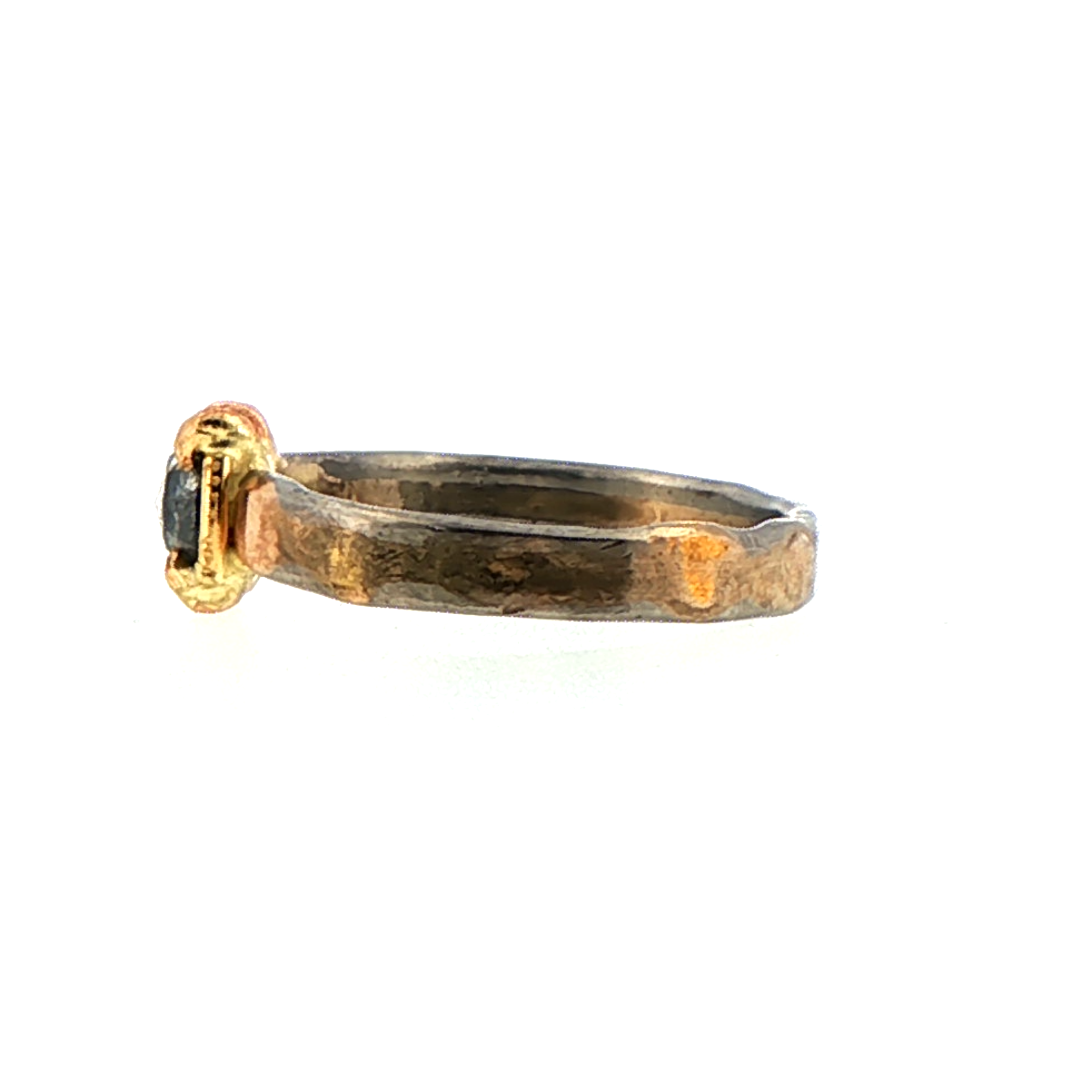 Salt and Pepper .56CT Rose Cut Diamond on our Palladium and Gold Skinny Seamed Band