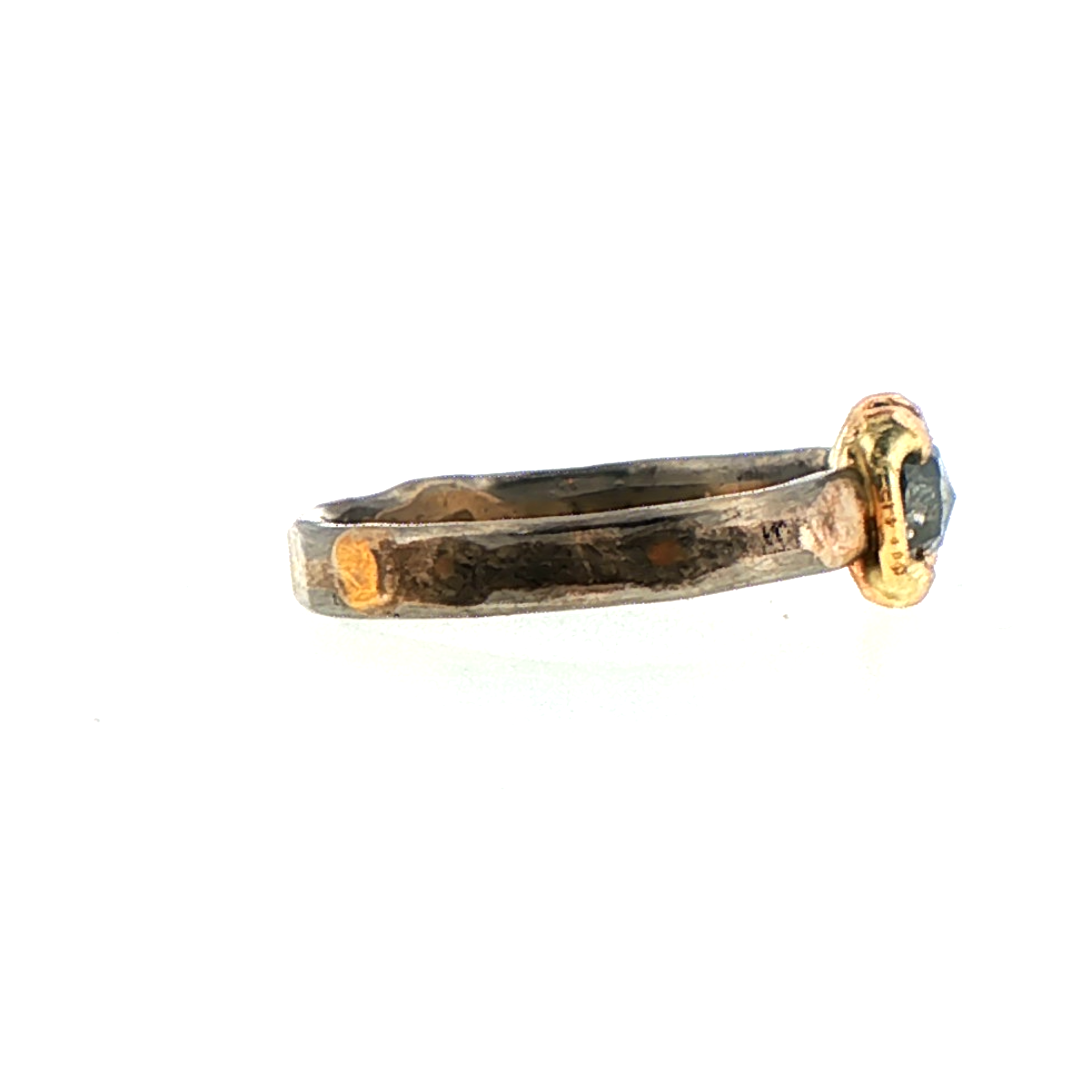 Salt and Pepper .56CT Rose Cut Diamond on our Palladium and Gold Skinny Seamed Band