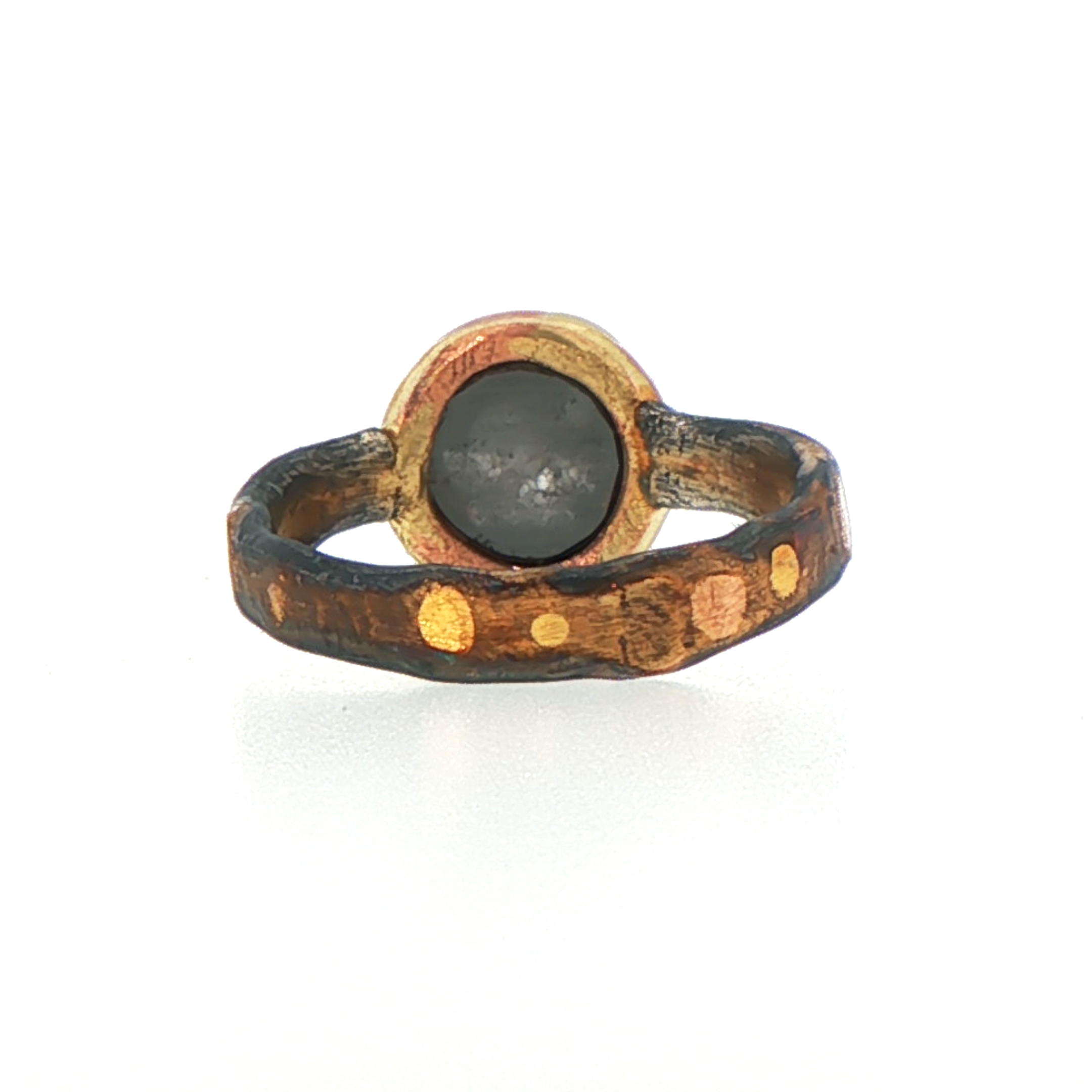 Natural  3.25CT Black Rose Cut Diamond on our Gold and Silver Skinny Seamed Band