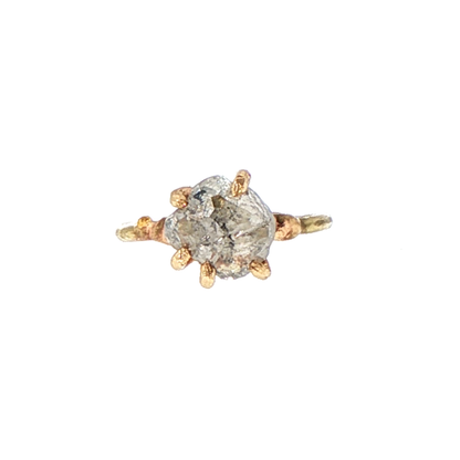 Rough Cut 2.15 ct Salt and Pepper Diamond Ring on a Yellow Gold Band