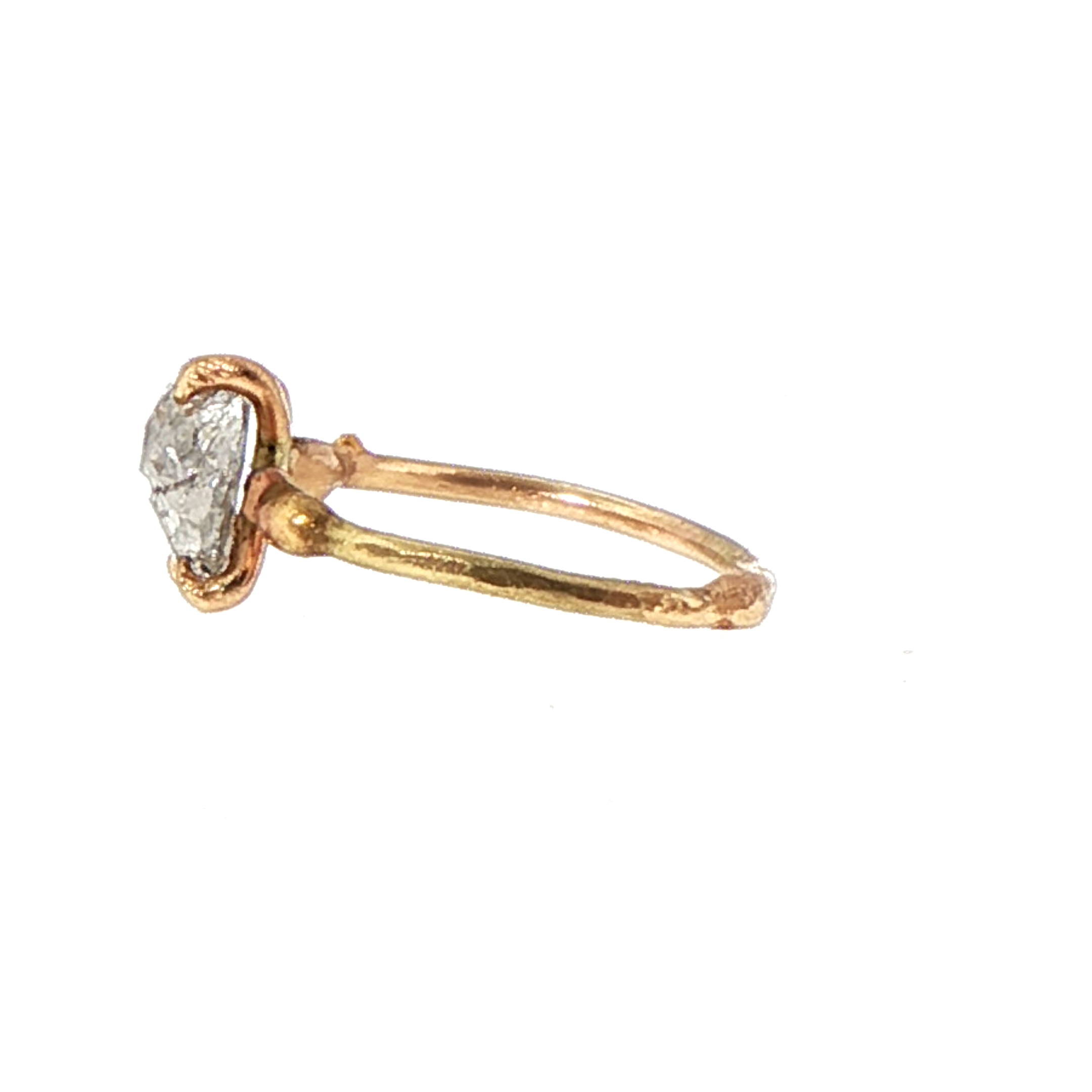 Rough Cut 2.15 ct Salt and Pepper Diamond Ring on a Yellow Gold Band