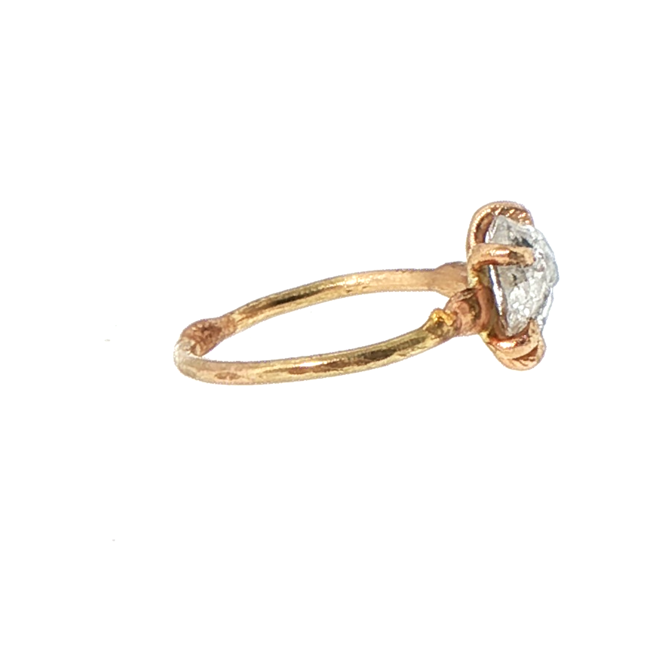 Rough Cut 2.15 ct Salt and Pepper Diamond Ring on a Yellow Gold Band