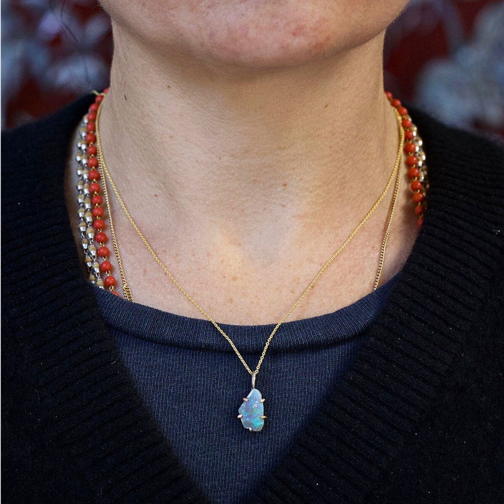 Australian Exceptional Opal Small Pendant with a Yellow Gold Cable Chain