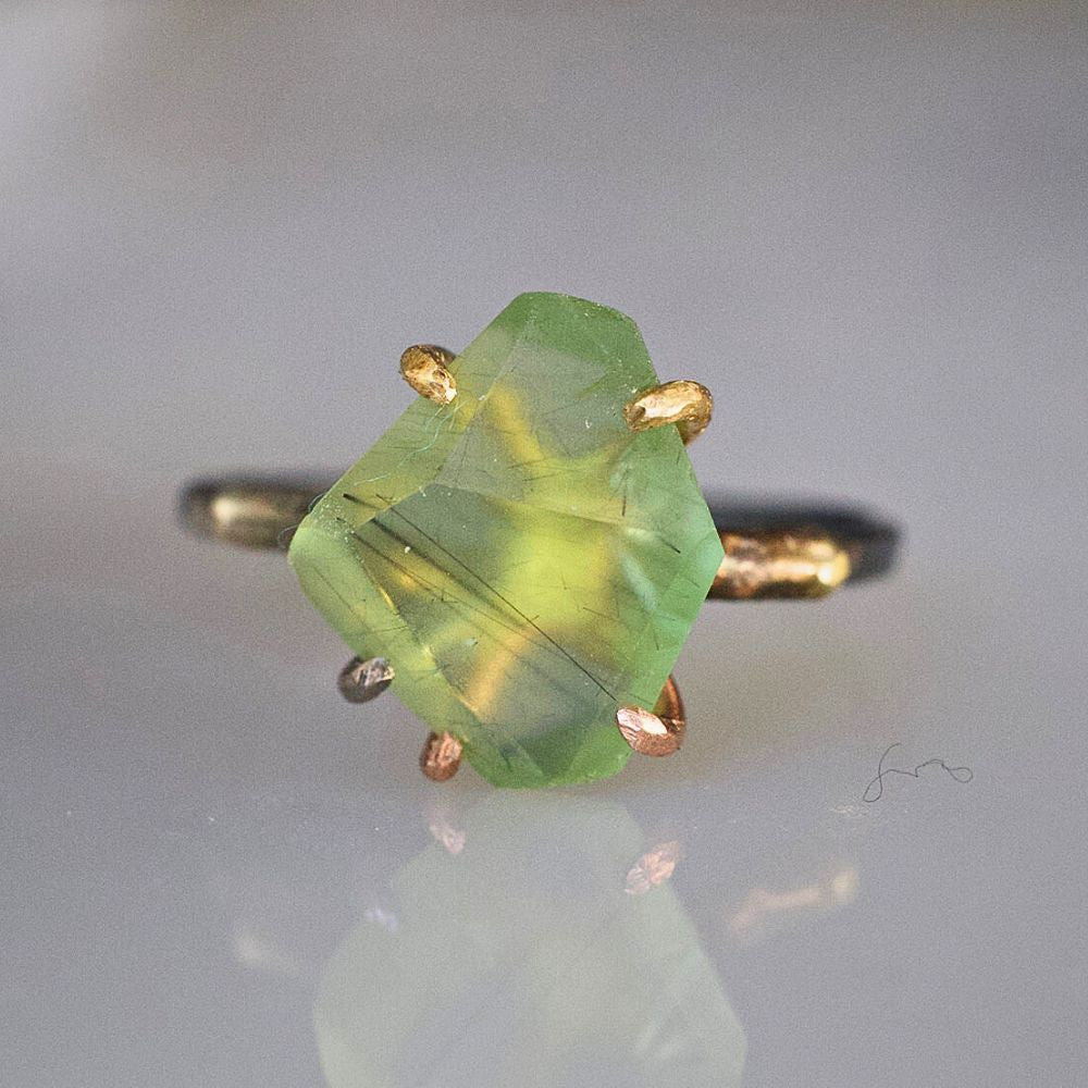 Peridot with Black Tourmaline Medium Stone Ring