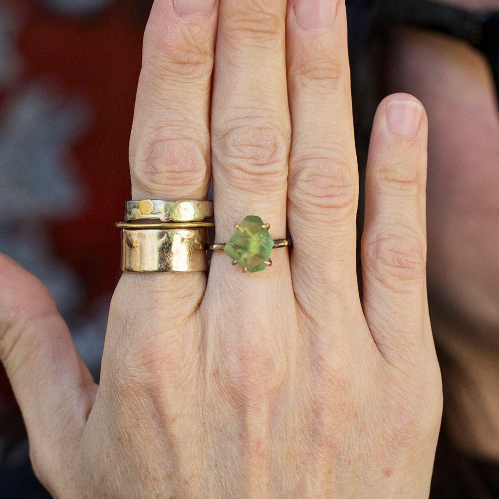 Peridot with Black Tourmaline Medium Stone Ring