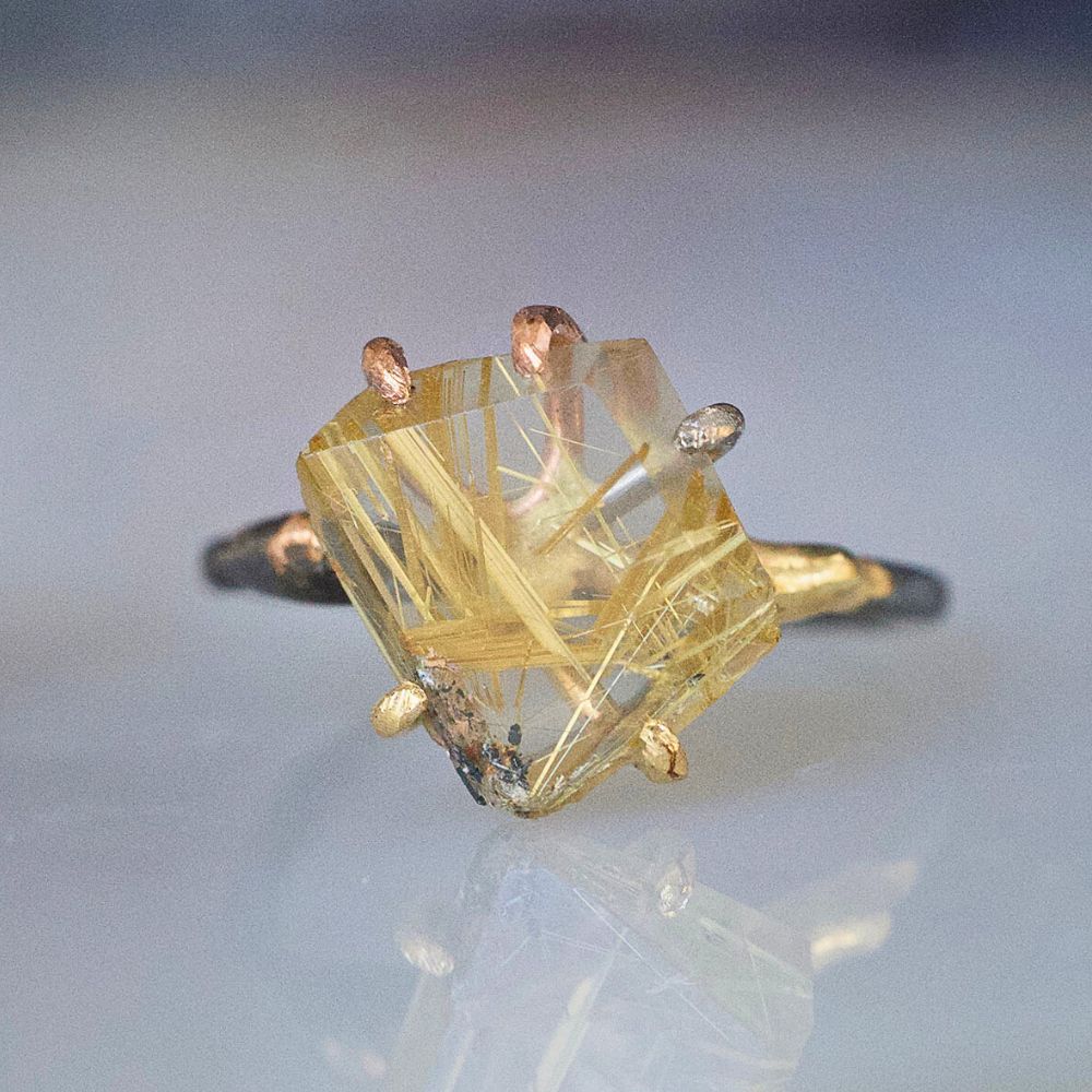 Rutilated Quartz Medium Stone Ring