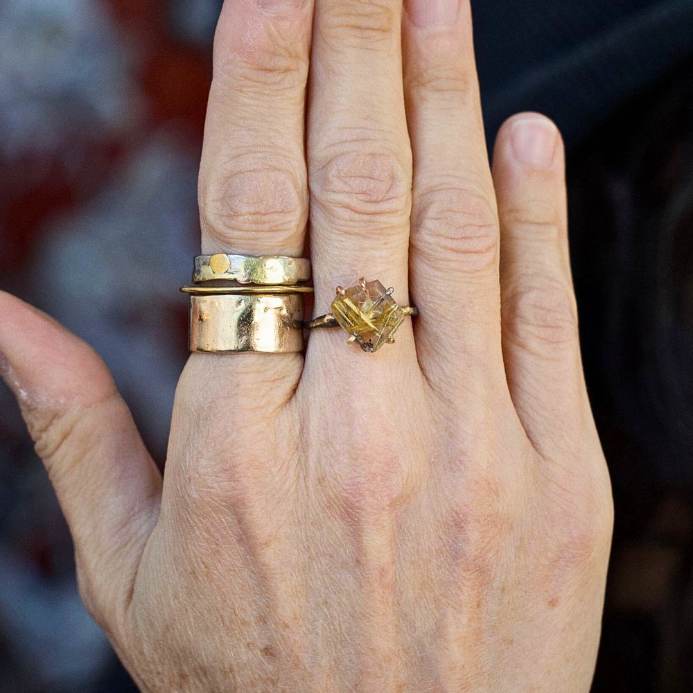 Rutilated Quartz Medium Stone Ring