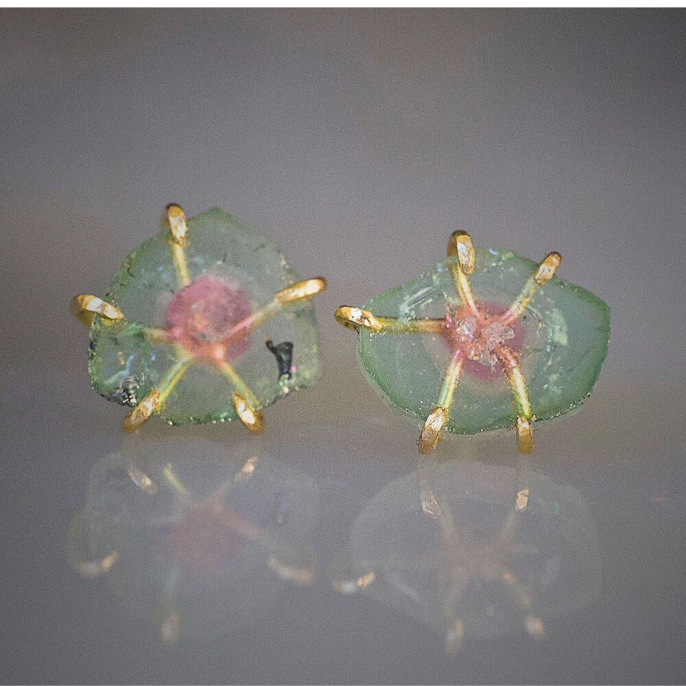 Watermelon Tourmaline Medium Stone Studs