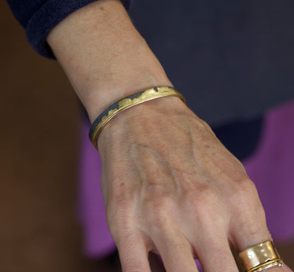 handmade gold edge cuff bracelet with oxidized silver