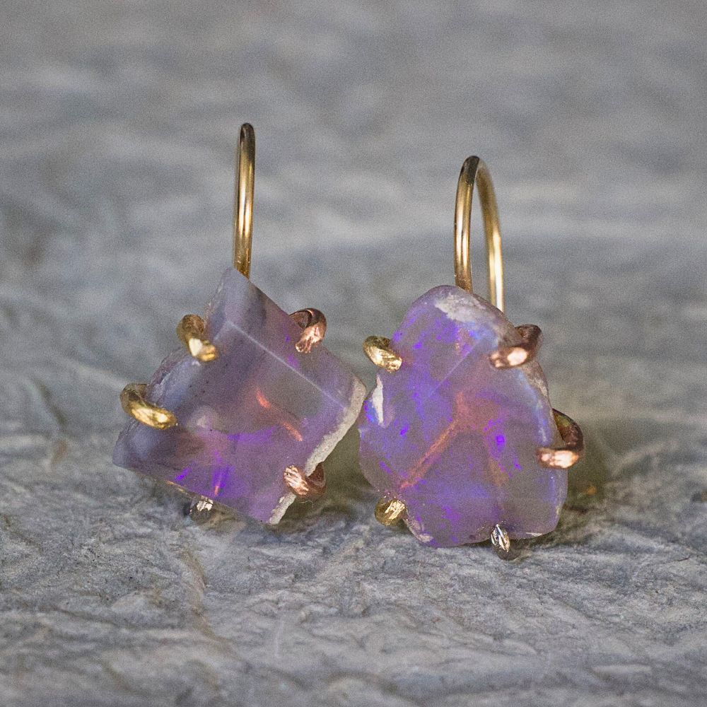 Australian Purple Opal Hook Earrings