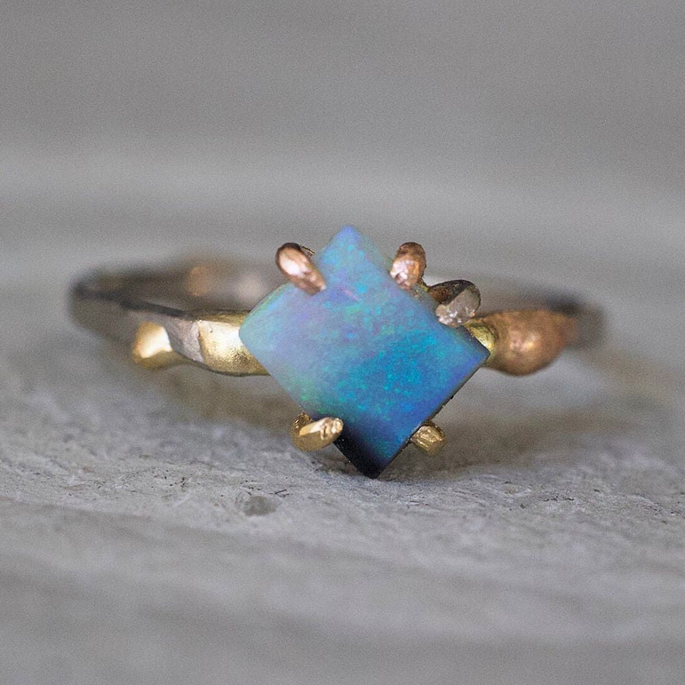 Australian Exceptional Opal Small Stone Ring on a Palladium and Gold Band