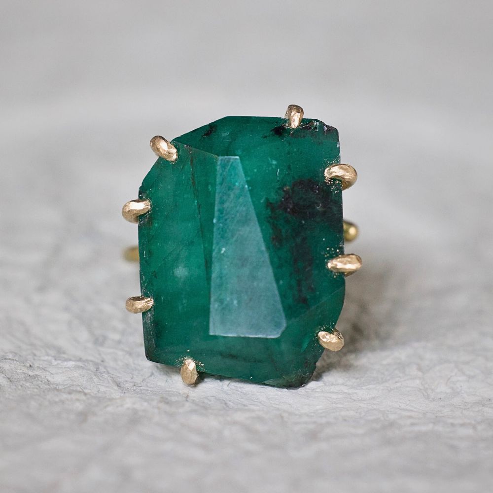 Brazilian Emerald Extra Large Stone Ring on a Yellow Gold Band