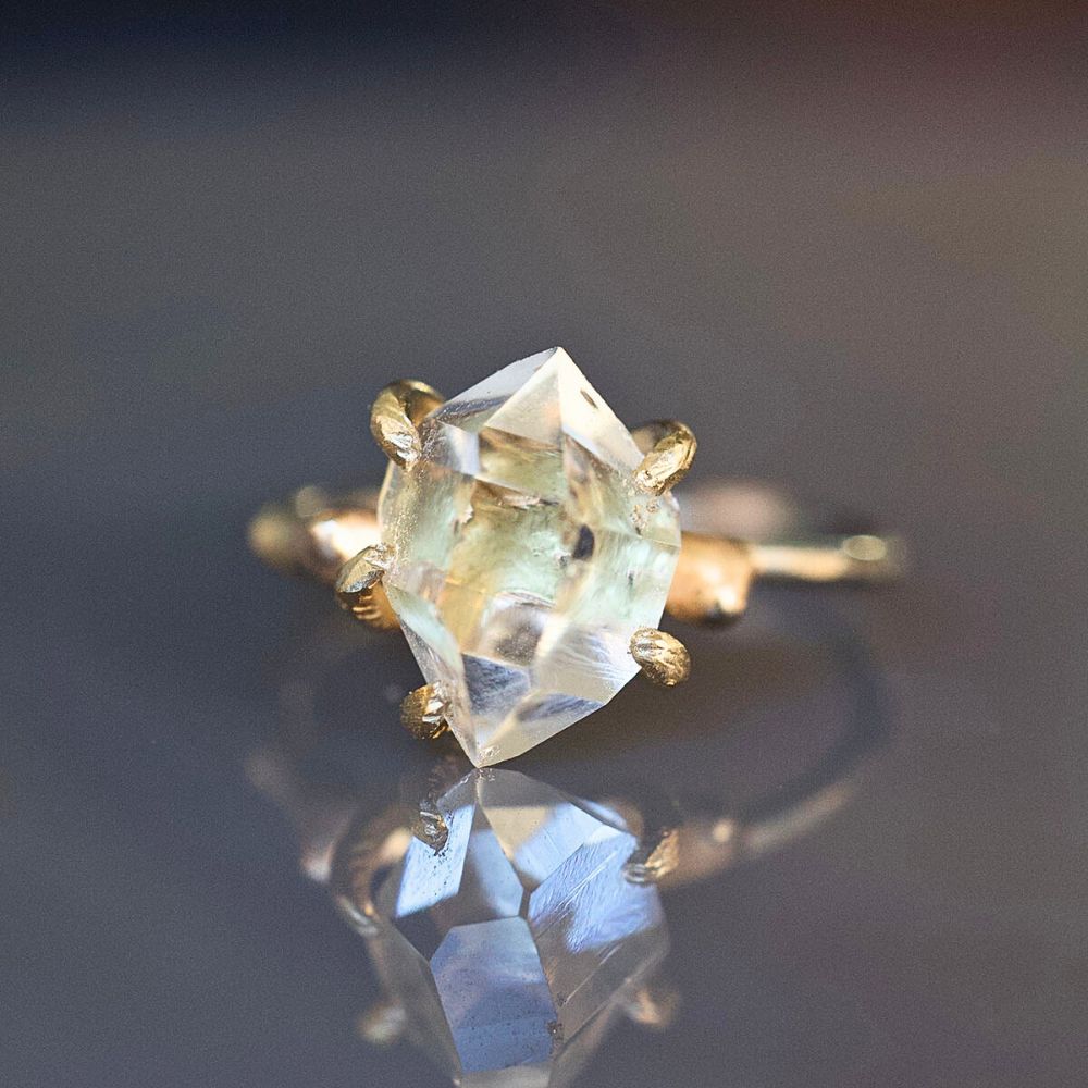 Herkimer Quartz Medium Stone Ring on a Palladium and Gold Band