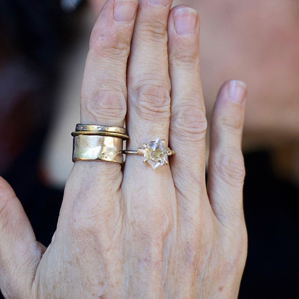 Herkimer Quartz Medium Stone Ring on a Palladium and Gold Band