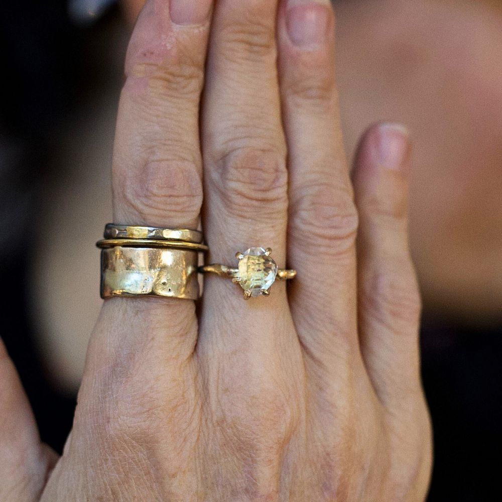 Herkimer Quartz Medium Stone Ring on a Yellow Gold Band