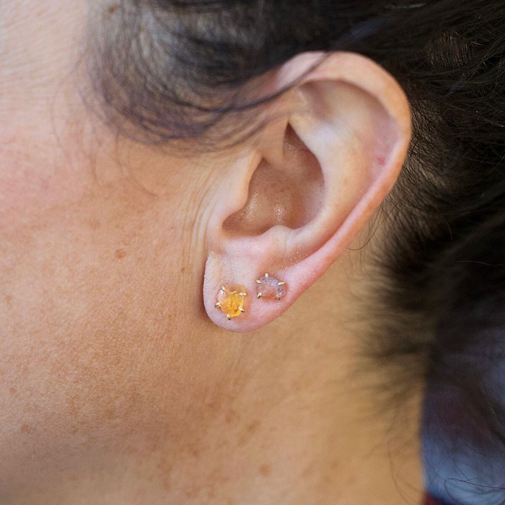 Mexican Fire Opal Small Stone Studs