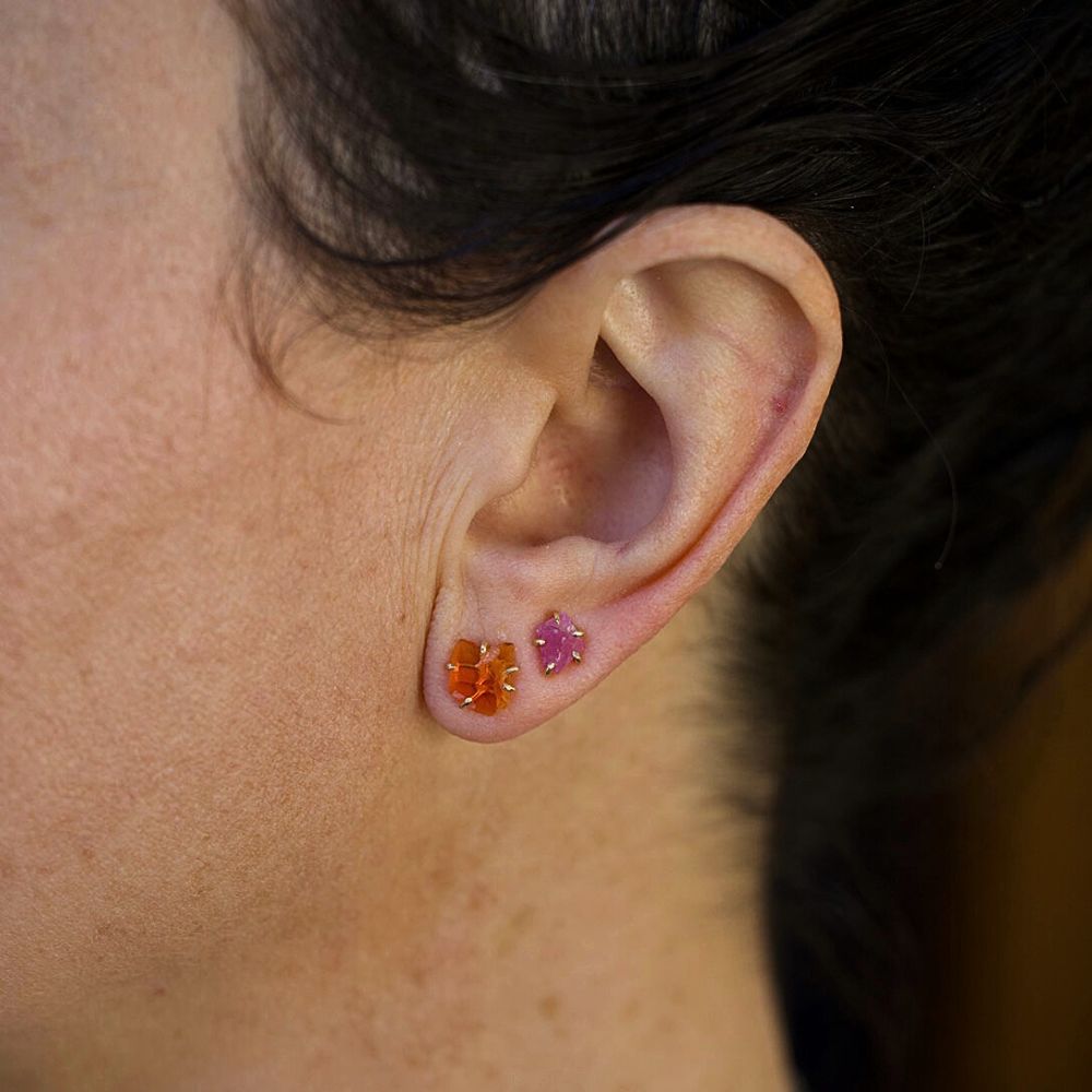 Mexican Fire Opal Single Medium Stone Stud