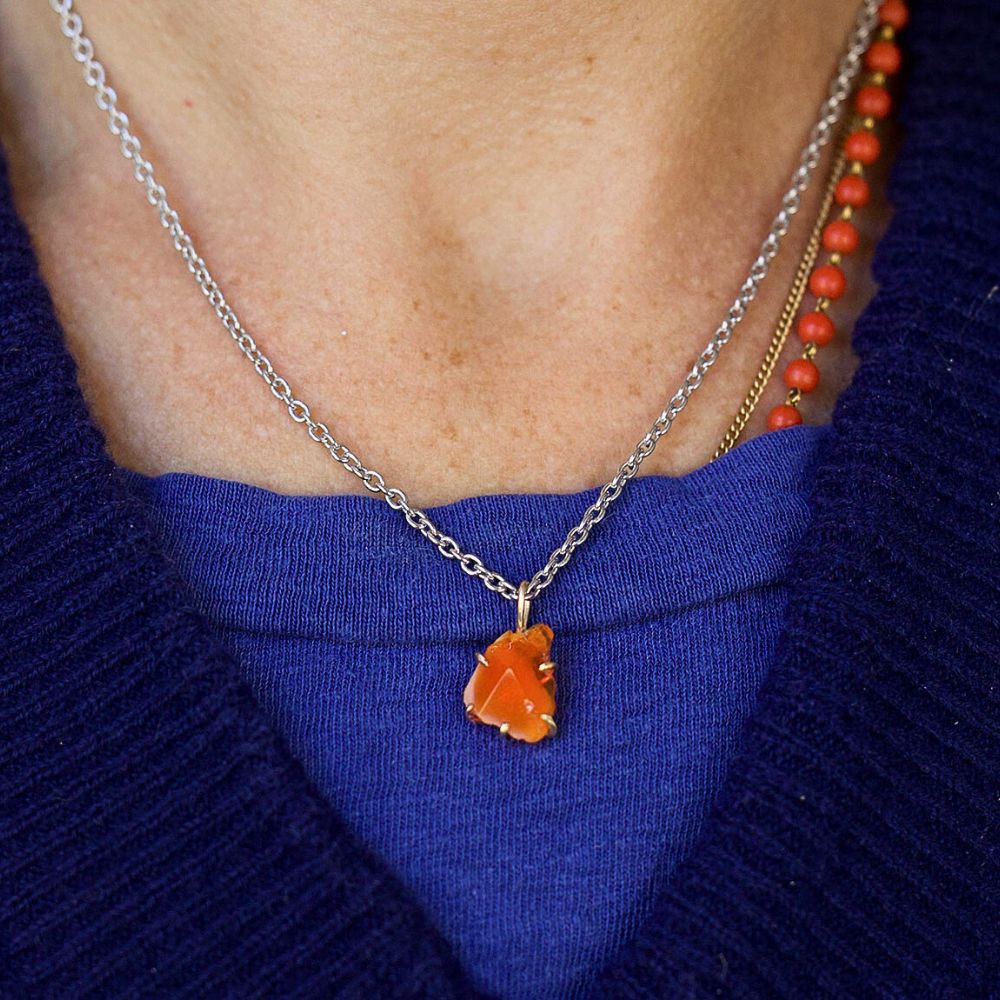 Mexican Fire Opal Small Stone Pendant