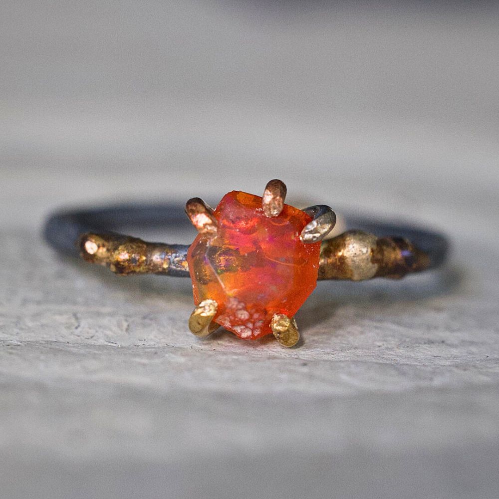 Mexican Fire Opal Small Stone Ring