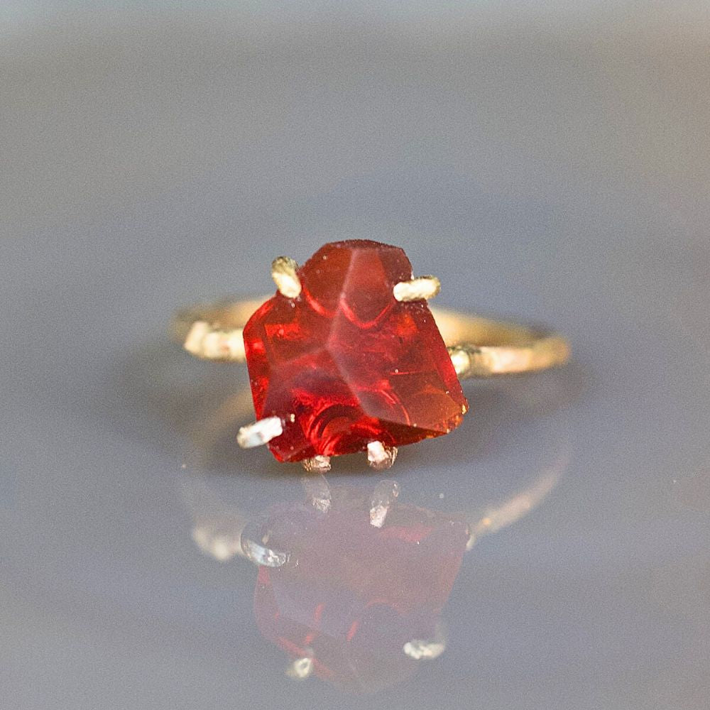 Mexican Fire Opal Medium Stone Ring on a Yellow Gold Band