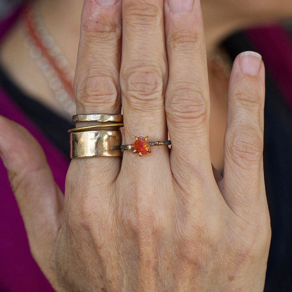 Mexican Fire Opal Small Stone Ring