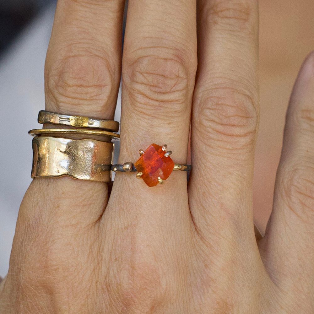 Mexican Fire Opal Small Stone Ring