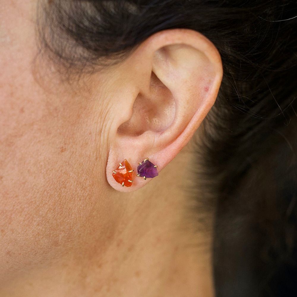 Mexican Fire Opal Medium Stone Single Stud