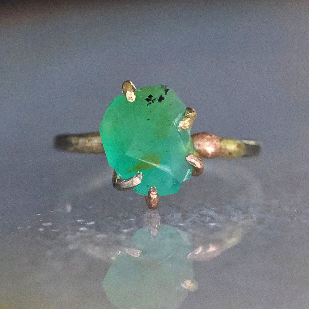Peruvian Opal Small Stone Ring on a Palladium and Gold Band