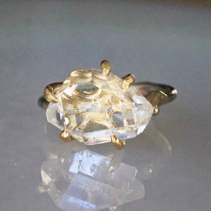 Herkimer Quartz Medium Stone Ring on a Palladium and Gold Band