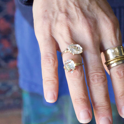 Herkimer Quartz Medium Stone Ring on a Palladium and Gold Band