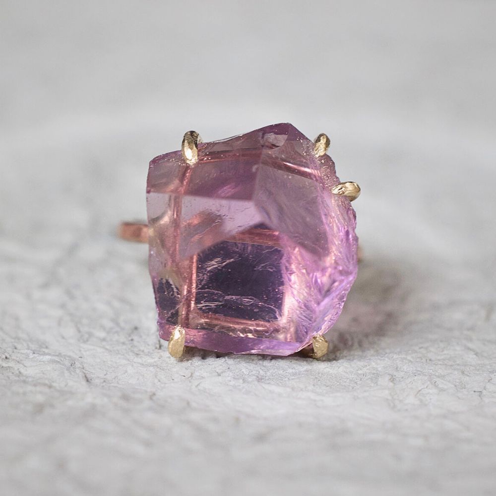 Rose de France Amethyst Large Stone Ring on a Rose Gold Band
