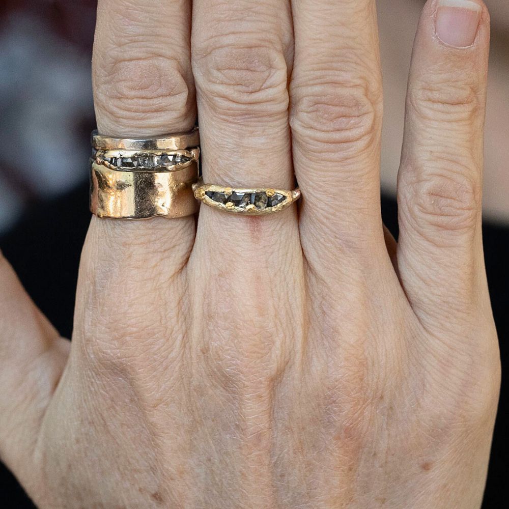 Cognac Rose Cut Diamond Band with a Yellow Gold Band