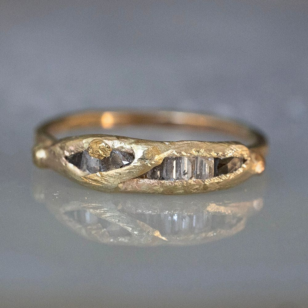 Mixed Diamond Band with a Yellow Gold Band