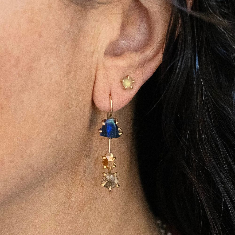 Australian Dark Opal and Polki Diamond Slice Day to Night Earring Set