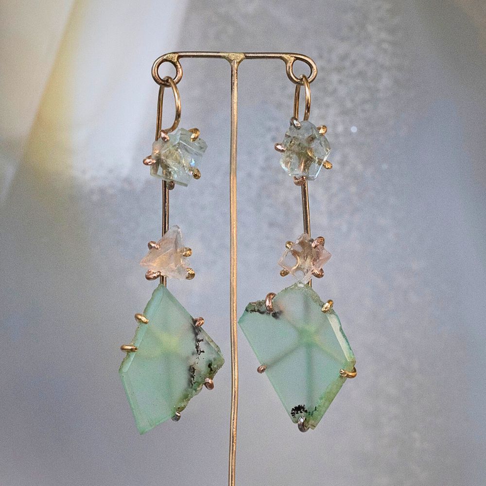 Aquamarine, Morganite and Chrysoprase Day to Night Earring Set