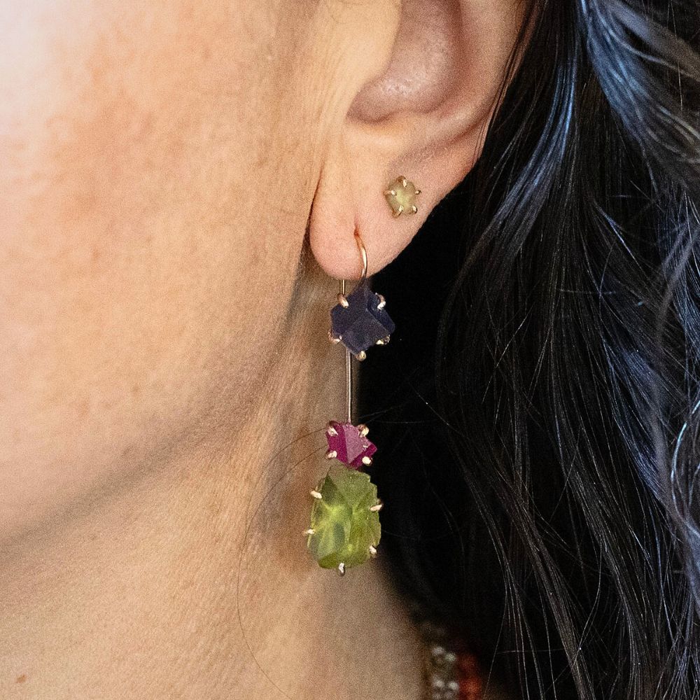 Iolite, Ruby and Peridot Day to Night Earring Set