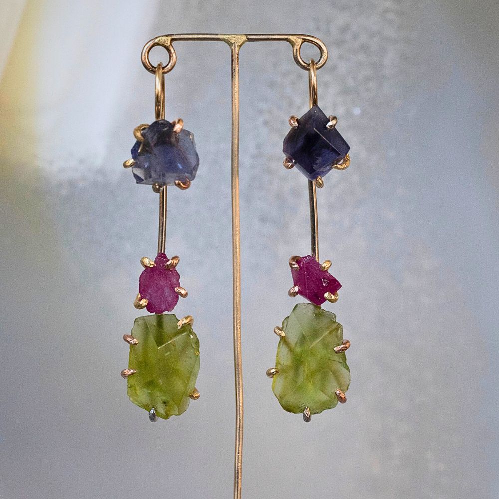 Iolite, Ruby and Peridot Day to Night Earring Set