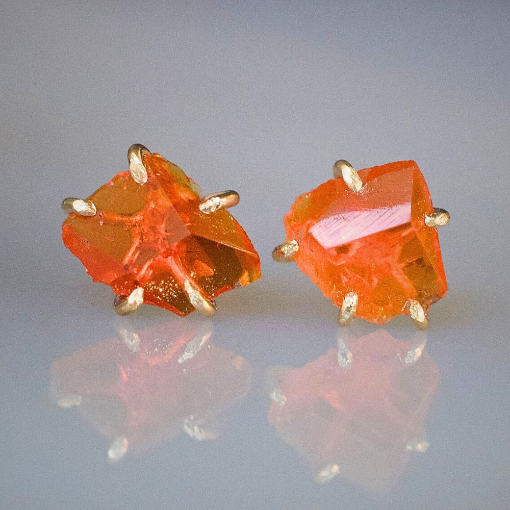 Mexican Fire Opal Small Stone Studs