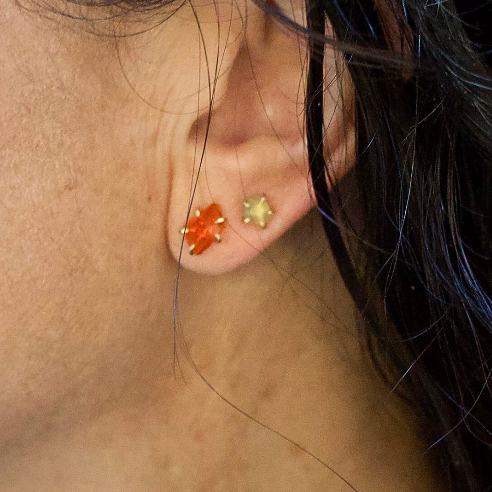 Mexican Fire Opal Small Stone Studs