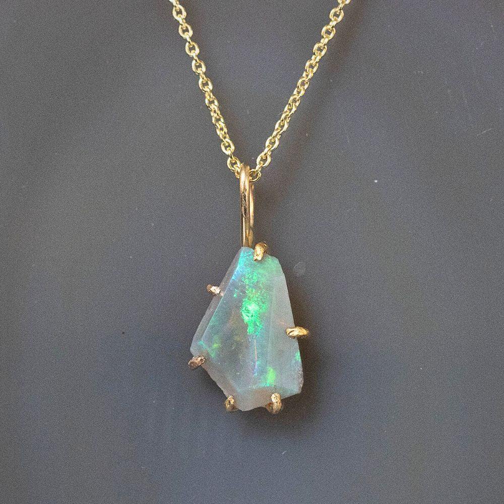 Australian Opal Small Stone Pendant with a Yellow Gold Cable Chain