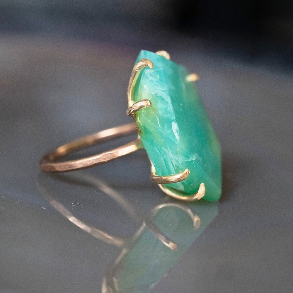 Peruvian Opal Large Stone Ring on a Rose Gold Band