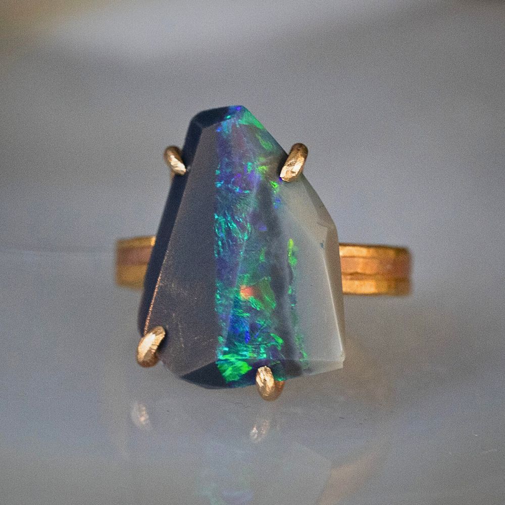 Australian Exceptional Opal Large Stone Ring on our High Karat Linear Band