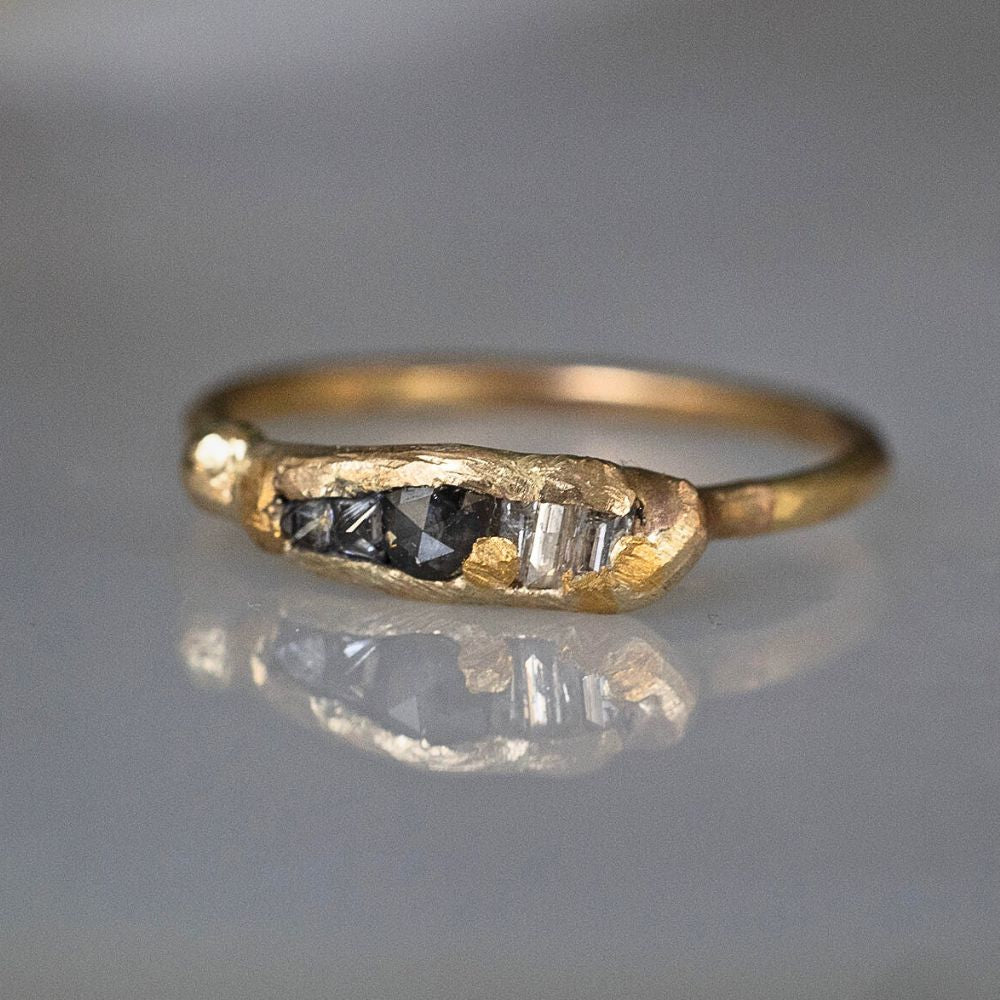 Mixed Diamond Band with a Yellow Gold Band- Mini