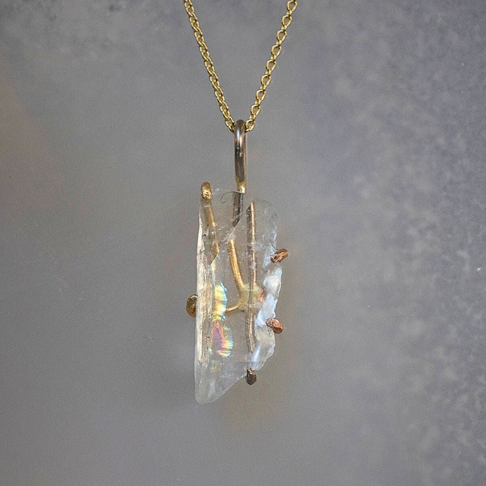 Goshenite Large Stone Pendant with a Yellow Gold Cable Chain